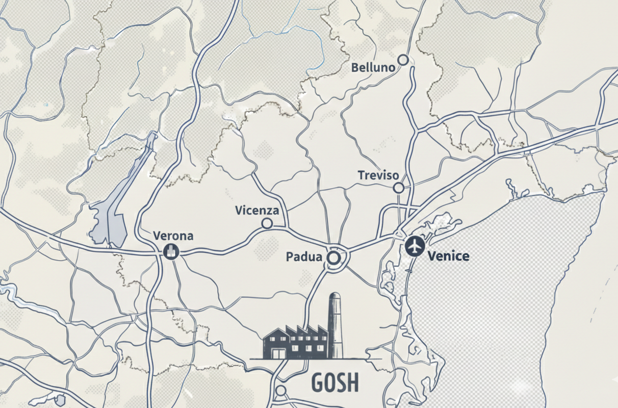 Map of Veneto Showing Key Locations Including Gosh Headquarters